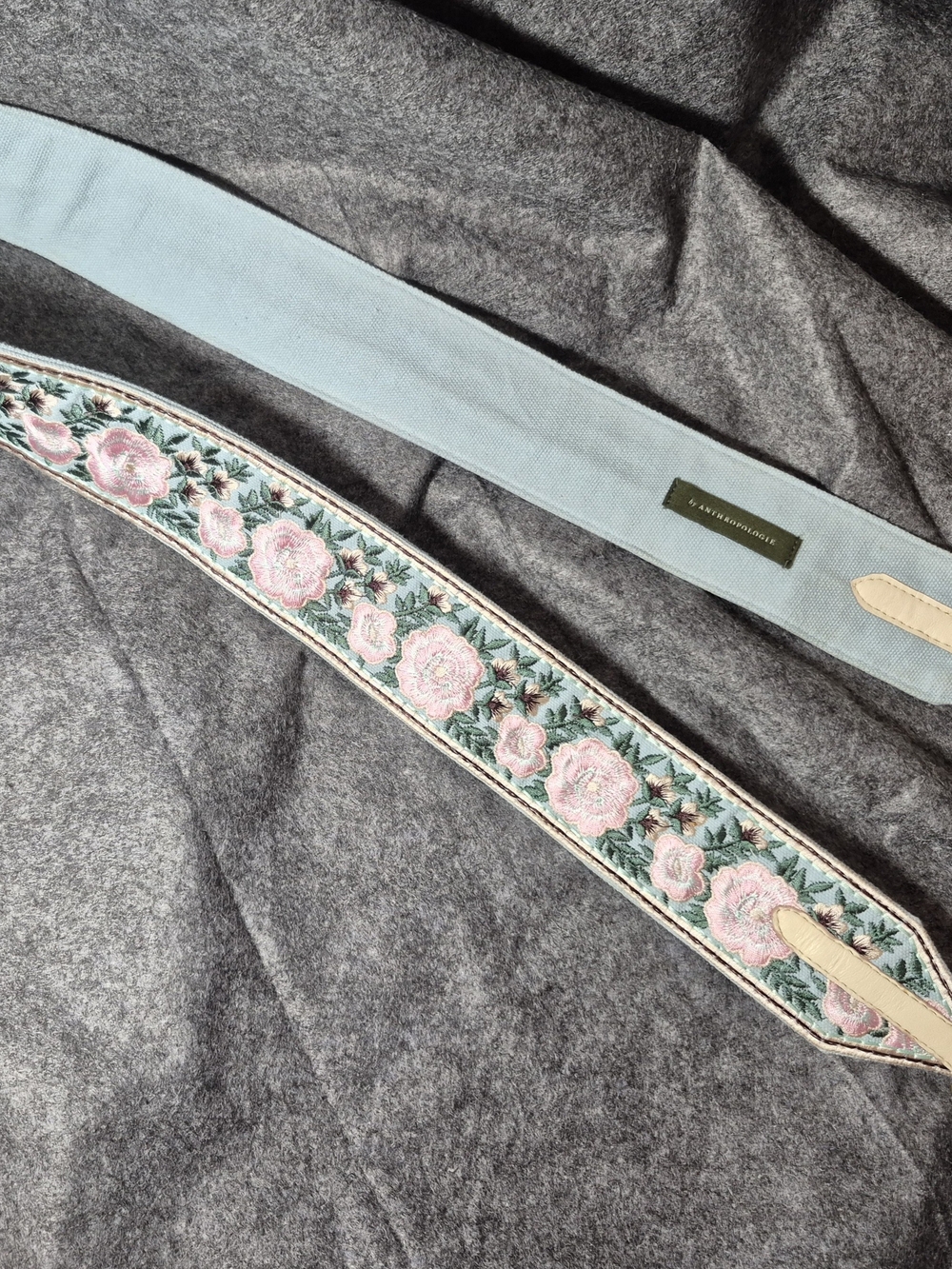 Embroidered Floral Bag Strap - Pink & Light Blue